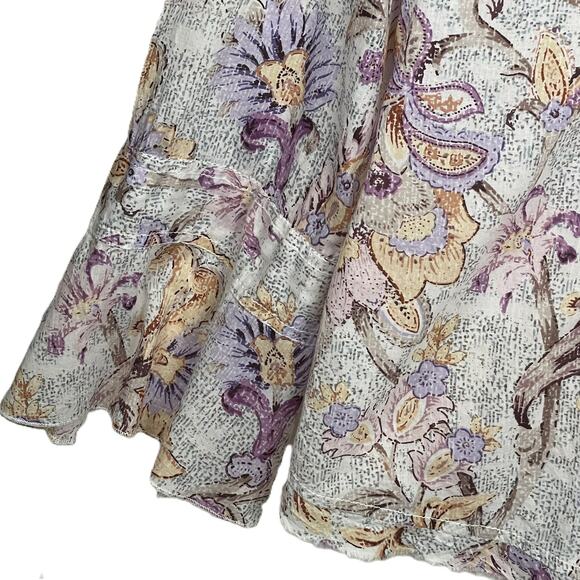 Cino Ruffle Front Blouse Floral Print Button Down Velvet Tie Size L - Picture 12 of 14